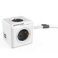 PowerCube stekkerdoos met USB poorten, 4 sockets, 1.5m, wit grijs