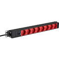 19 inch 1U Socket Strip 8 x CEE 7/3 red,  cable C14, 10A fine fuse, black