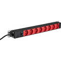 19 inch1U Socket Strip 8 x CEE 7/5 (UTE) red, C14, 10A fine fuse, black belgie