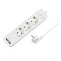 Wandcontactdoos 3-voudig + schakelaar, 3x CEE 7/3 + 2x USB-A, 1,5 m, wit