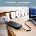 Slim universal USB-C power adapter with fixed cable, 100 W (PD) for laptops, tablets.